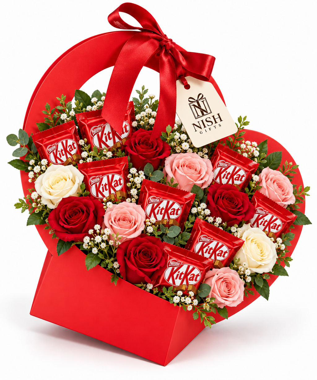 Roses & KitKat Chocolate Gift Basket