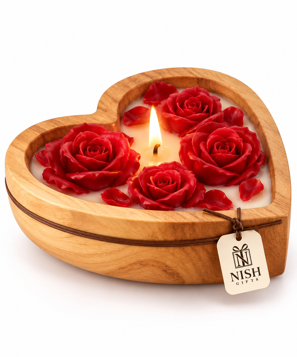 Heart of Roses Wooden Candle