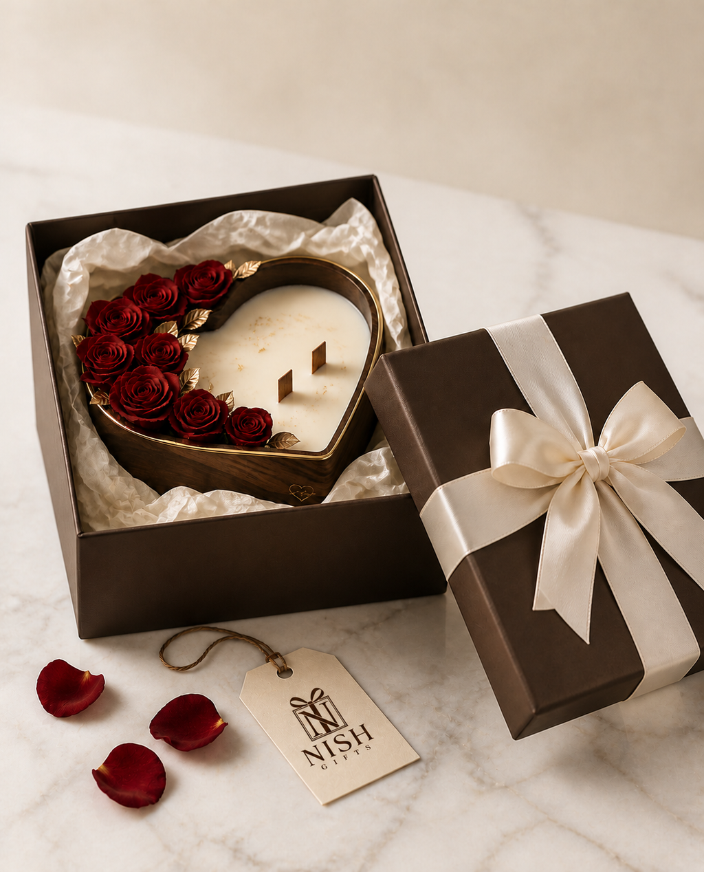 Heart of Roses Wooden Candle