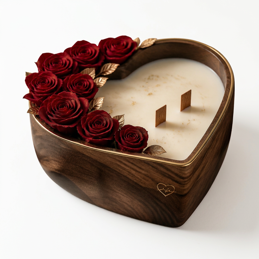 Heart of Roses Wooden Candle