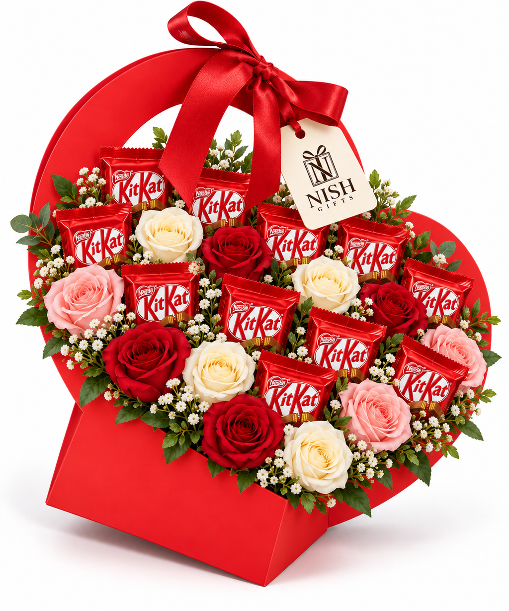 Roses & KitKat Chocolate Gift Basket